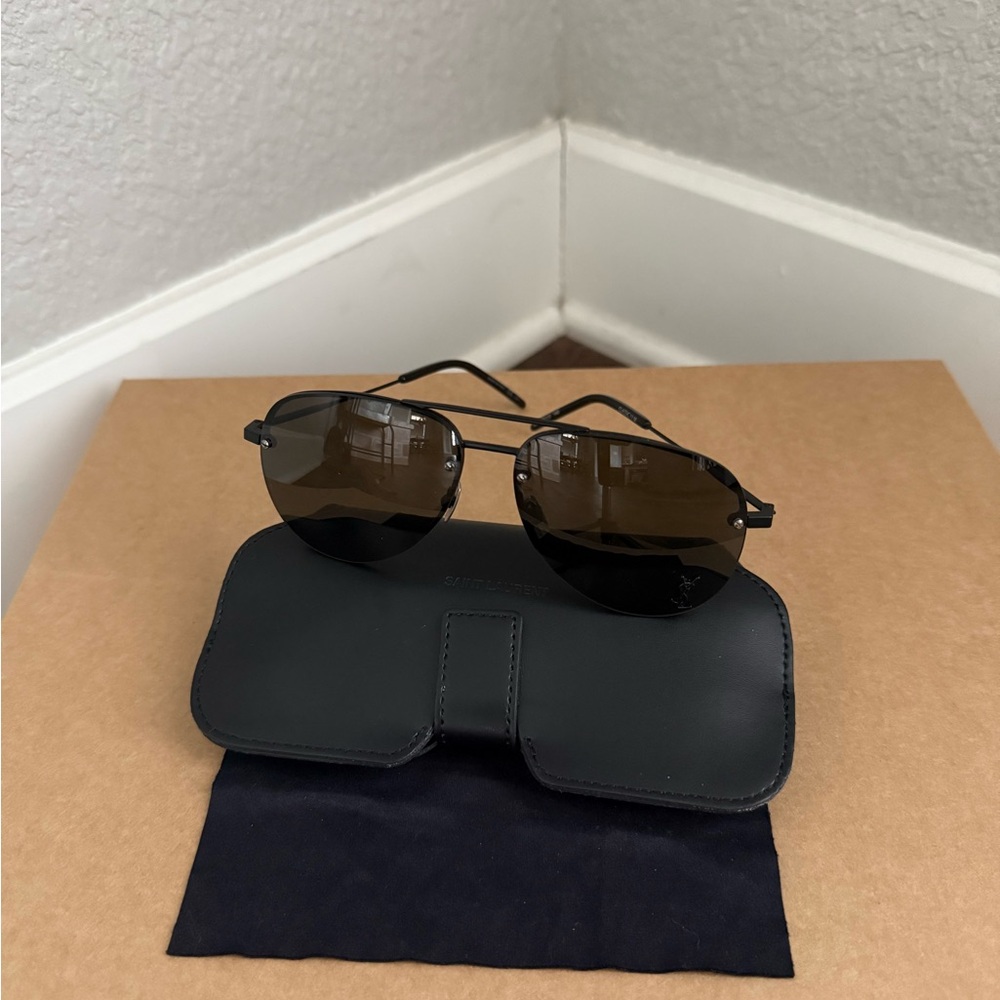 YSL Black Pilot Sunglasses with Case